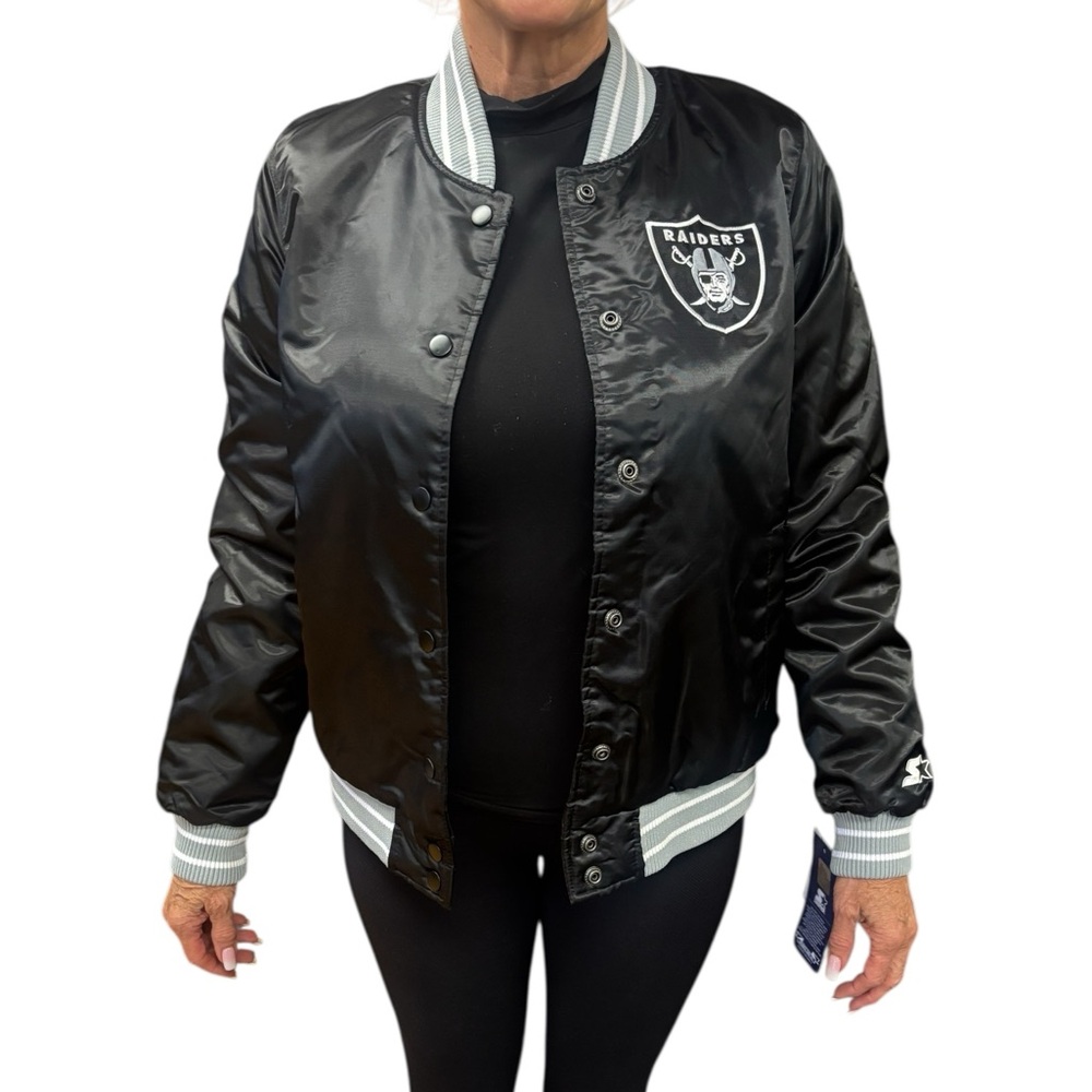 RAIDER BOMBER JACKET STARTER Black and Gray Raiders Jacket